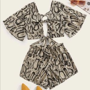 Plus Knot Snakeskin Print Top with Shorts